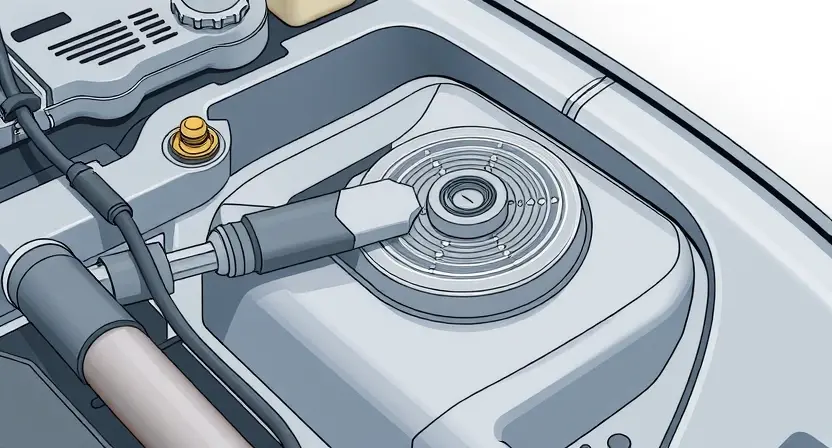 A detailed illustration of a car's fuel system, highlighting the fuel level sensor and its connection to the engine control unit (ECU). Show a visual representation of an intermittent signal – perhaps a fluctuating line or a glitch effect around the sensor. Focus on the sensor's physical appearance and its placement within the fuel tank.