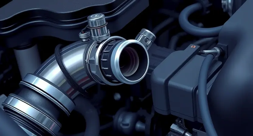 A close-up, detailed illustration of an automotive engine bay. Focus on the exhaust system, specifically highlighting the exhaust valve solenoid and its wiring. The image should clearly show the solenoid component and its connection to the engine control unit (ECU). Use realistic textures and lighting to depict the metallic components and wiring.