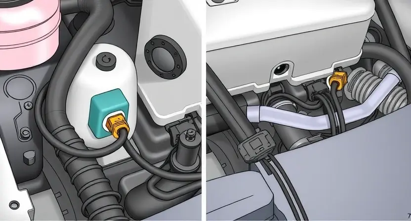 A close-up, detailed illustration of a car's engine bay, specifically highlighting the fuel pump control module and its wiring harness. The focus should be on the connections and the module itself, suggesting a diagnostic or repair scenario. The overall aesthetic should be clean and informative, suitable for a technical guide.