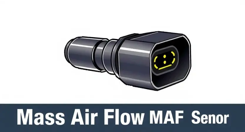 A close-up, detailed illustration of a Mass Air Flow (MAF) sensor. The sensor should be clearly visible, showcasing its components like the sensing element and connector. Background should be a clean, neutral color, highlighting the sensor's details. Focus on the sensor's physical structure and internal workings, emphasizing its role in engine management.