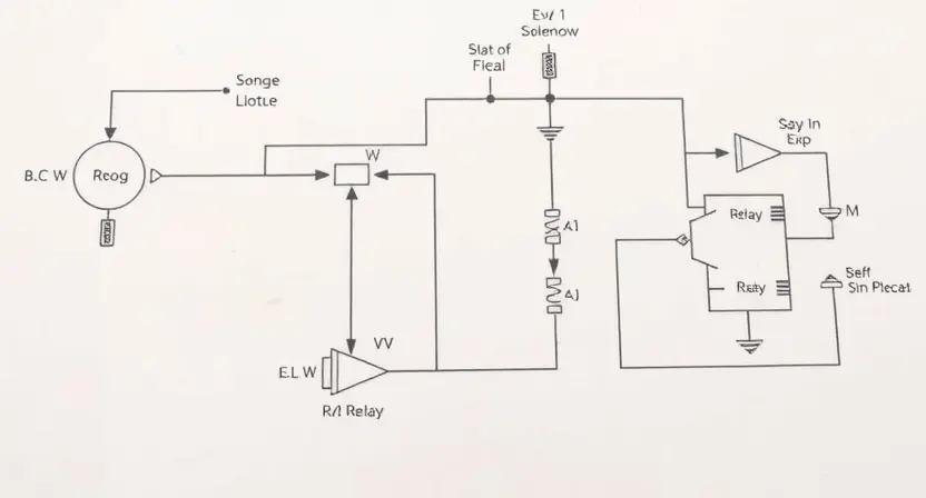 A detailed schematic diagram of a solenoid valve circuit, highlighting the components like the solenoid, wiring, relays, and any associated sensors or control elements. The diagram should be clean, well-labeled, and easy to understand, illustrating the flow of electricity and signals within the circuit. Focus on the connections and the solenoid's role in opening/closing the valve.