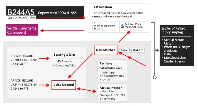 A detailed diagram illustrating the B24A5 error code in a system, with visual representations of the affected components and potential causes. Include arrows indicating the flow of data and potential points of failure.