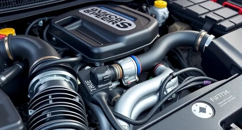 A close-up, detailed illustration of a car's engine bay, focusing on the Mass Air Flow (MAF) sensor and its surrounding components. The image should clearly show the MAF sensor's position within the intake system, highlighting the airflow path. Include visible wiring and connections related to the MAF sensor. The overall lighting should be bright and informative, emphasizing the technical aspects of the engine.
