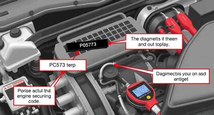 A detailed illustration of a car's engine control unit (ECU) with various diagnostic tools connected, highlighting the P0573 error code. The ECU should be clearly visible, and the diagnostic tools should be pointing towards specific components.