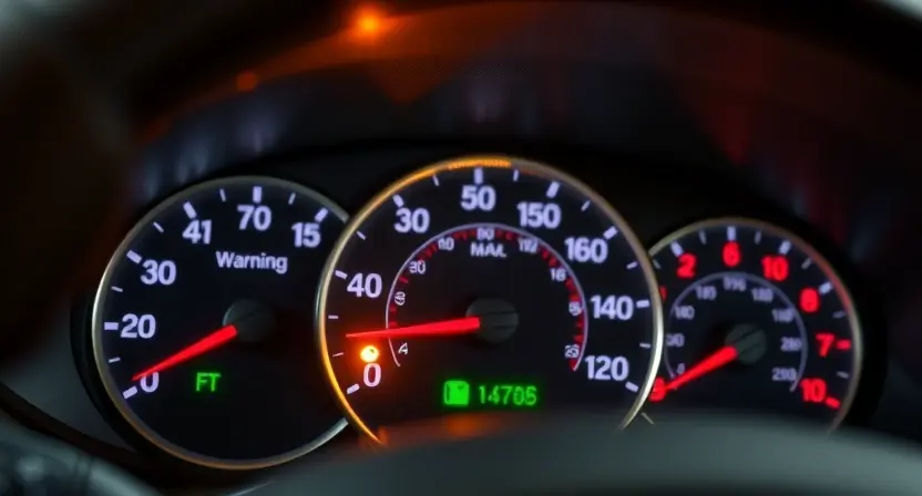 A close-up, detailed illustration of a car's dashboard with a prominent warning light illuminated. The dashboard should be clean and modern, focusing on the instrument cluster and the warning light itself. The background should be blurred, suggesting a car interior. The warning light should be clearly visible and recognizable as a system malfunction indicator.