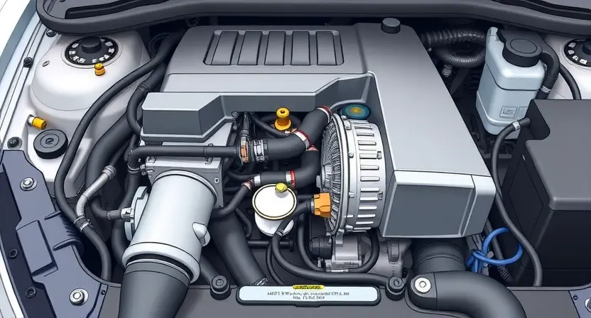 A detailed illustration of a car engine bay, focusing on the throttle body and related components. The engine should be clean and well-lit, showcasing the position and connections of the throttle body. Include visible sensors and wiring connected to the throttle body. The overall image should convey a sense of technical precision and clarity, suitable for a repair manual or diagnostic guide.