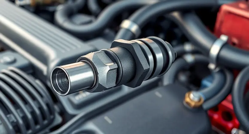 A close-up, detailed illustration of a Mass Airflow Sensor (MAP sensor) inside a car engine bay. The sensor should be clearly visible, with its electrical connector and wiring highlighted. Include a simplified diagram showing airflow entering the sensor and the signal being sent to the engine control unit (ECU). The background should be slightly blurred, showing other engine components like hoses and wires, but keeping the focus on the MAP sensor. The overall lighting should be bright and clean,