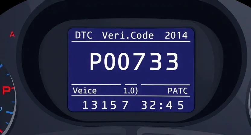 A detailed illustration of a car's diagnostic trouble code (DTC) display showing P0703. The display should clearly show the code, along with relevant vehicle information like engine type and date of manufacture. The background should be a slightly blurred image of a car dashboard.