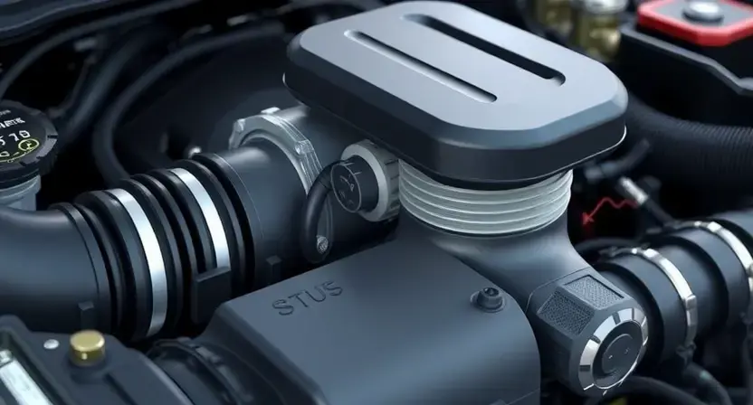 A close-up, detailed illustration of a car engine bay. Focus on the air intake system and the O2 sensor. The sensor should be clearly visible, with a subtle indication of a fluctuating signal (e.g., a faint wavy line emanating from it). The overall lighting should be bright and clean, highlighting the components.