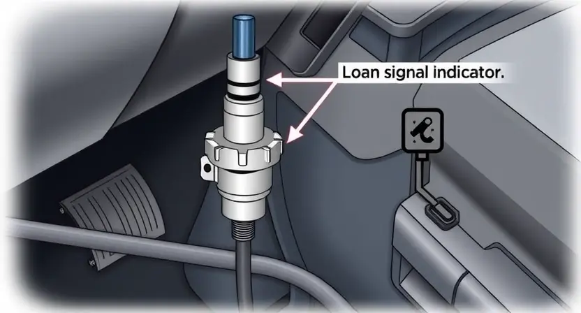 A detailed illustration of a car's power steering system with a pressure sensor, highlighting a low signal indicator. Focus on the sensor itself and the wiring connecting it to the control unit. Include visual cues representing a weak signal, such as a faint glow or a dimmed light.