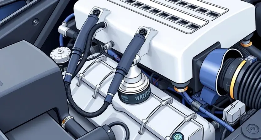A close-up, detailed illustration of a car engine compartment. Focus on the fuel injection system, specifically highlighting the injector and its wiring harness. The image should convey a sense of technical precision and diagnostic inspection. The engine should be clean and well-maintained.
