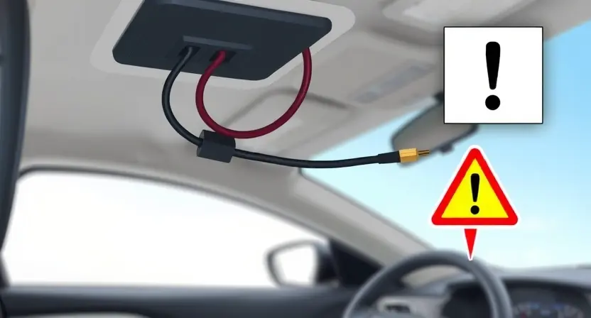 A close-up illustration of a car's keyless entry antenna circuit with visible wiring, connectors, and a subtle warning symbol (like an exclamation mark in a triangle) near a damaged wire segment, set against a clean automotive interior background with soft lighting, no text or labels