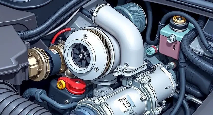 A detailed illustration of a car engine bay, focusing on the turbine actuator. The actuator should be clearly visible, with potential visual cues indicating a malfunction (e.g., a slightly discolored component, a subtle visual representation of a mechanical issue). The surrounding engine components should be realistically rendered, showcasing various parts and hoses.