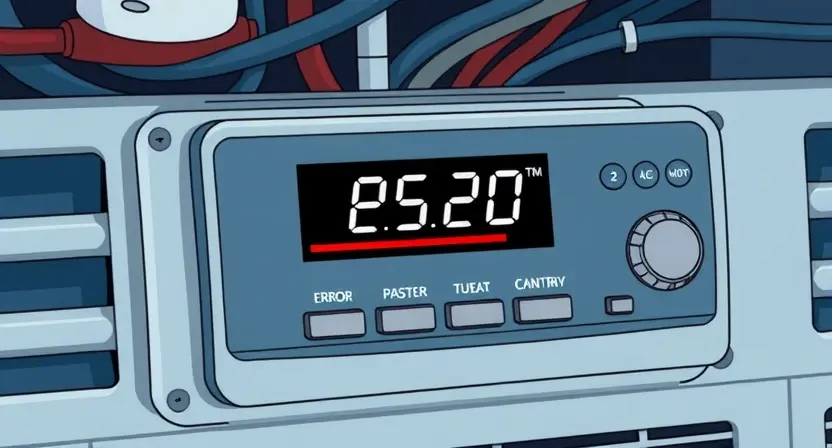 A close-up, detailed illustration of an air conditioning system's control panel with a prominent error code "P2520" displayed on the screen. Wires and components should be subtly visible in the background, suggesting a complex mechanical system. Focus on the digital display and the surrounding buttons/indicators.