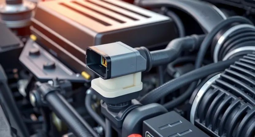 A close-up, detailed illustration of a car's engine bay, focusing on the mass airflow sensor (MAF sensor). The sensor should be clearly visible, with surrounding engine components subtly in focus. The overall lighting should be bright and clean, highlighting the sensor's details.