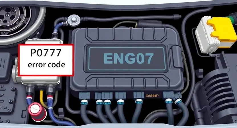 A detailed illustration of a car's engine control unit (ECU) with various sensors and wiring, highlighting the P0707 error code indicator. The image should be clean and informative, focusing on the technical aspects of the system.