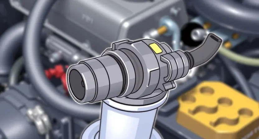 A close-up, detailed illustration of a car's throttle position sensor and its wiring harness. The sensor should be clearly visible, along with the connecting wires and any related components in the engine bay. Focus on the sensor's physical structure and the quality of the wiring connections. The background should be blurred, suggesting an engine compartment environment.