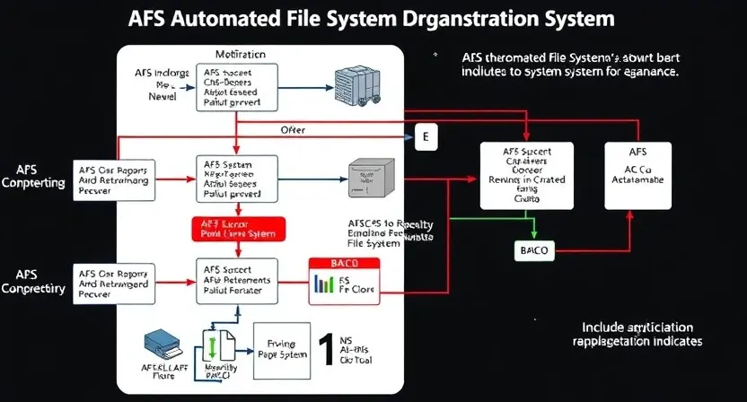 A detailed schematic diagram of an AFS (Automated File System) system, highlighting the B24C0 error and its potential causes. Include visual representations of data flow, hardware components, and error indicators.