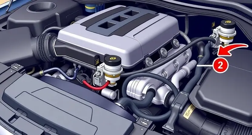 A detailed, high-quality illustration of a car engine bay. Focus on the intake manifold and the solenoid valve associated with the intake valve. Highlight the valve and its wiring with clear, bright colors. Show the surrounding engine components realistically, but keep the focus on the specific area of the C0151 error related to the solenoid.