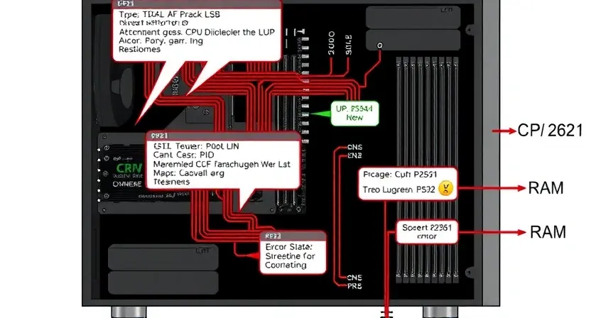 A detailed schematic diagram illustrating a P2521 error code in a computer system. The diagram should show the relevant components (CPU, RAM, motherboard, etc.) and highlight the potential cause of the error. Include visual cues to represent the error state, such as a flashing indicator or a highlighted section.
