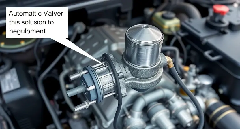A detailed illustration of a car's automatic transmission system, focusing on the solenoid valve E. The image should depict the solenoid valve, its wiring, and its connection to the transmission. Show a visual representation of the pressure being regulated by the solenoid. The background should be a slightly blurred view of the car's engine compartment.