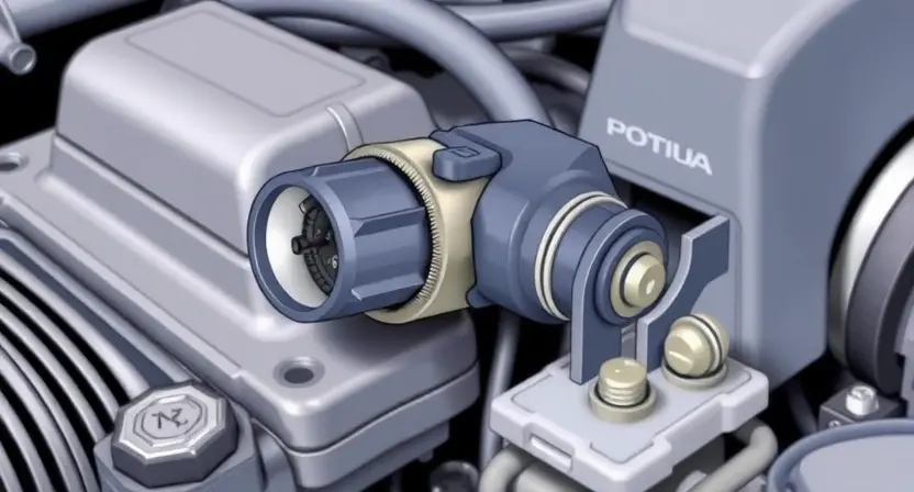 A close-up, detailed illustration of a car's manifold absolute pressure (MAP) sensor. The sensor should be clearly visible, with its electrical connector and any attached wiring. The background should subtly suggest the engine bay environment, but the focus should remain on the sensor itself. Use realistic textures and lighting to emphasize the mechanical components.