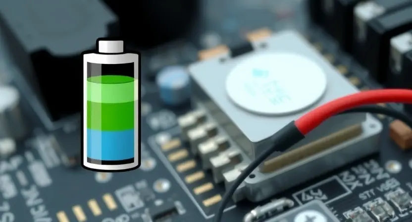 A close-up, detailed illustration of a battery icon with a low power indicator, next to a circuit board with a sensor connected. The background should be a blurred representation of electronic components. Focus on conveying the concept of low battery and sensor malfunction.