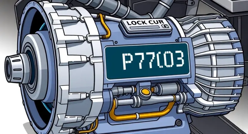 A detailed illustration of an automatic transmission with a highlighted error code P2703. The transmission should be depicted in a slightly angled view, showing the internal components clearly. The error code P2703 should be prominently displayed on a digital display within the transmission.