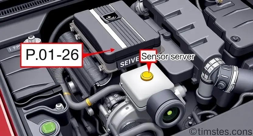 A detailed illustration of a car engine with a highlighted sensor or component related to the P0126 error code. The engine should be depicted in a realistic and high-quality manner, with clear visual indicators pointing to the problematic area. The image should convey a sense of technical precision and diagnostic focus.