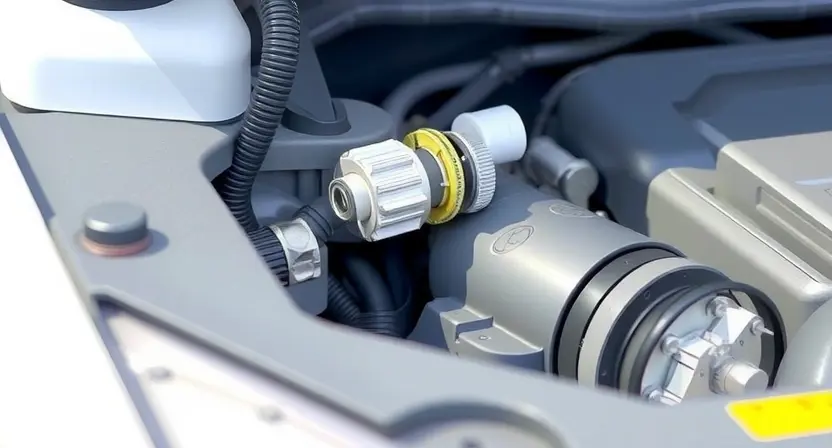 A close-up, detailed illustration of a car's engine bay, focusing on the Mass Airflow Sensor (MAF) and its wiring. The sensor should be clearly visible, with emphasis on its connections and the surrounding engine components. The overall lighting should be bright and clean, highlighting the sensor's details.