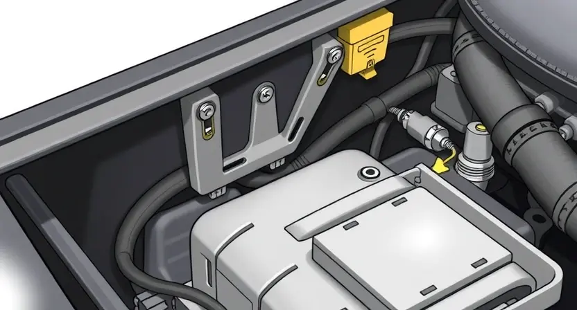 A close-up, detailed illustration of a car's engine bay, focusing on the differential sensor and its wiring. The sensor should be clearly visible, along with the surrounding components like hoses and brackets. The image should convey a sense of technical precision and diagnostic inspection.