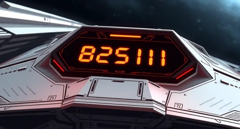 A detailed illustration of a futuristic HUD (Heads-Up Display) showing an error message 'B2511' in a clear, easily readable font. The HUD should be projected onto a sleek, metallic surface, possibly a spacecraft or military vehicle. Include visual cues indicating a system malfunction, such as flashing lights or distorted graphics. The overall aesthetic should be high-tech and slightly ominous.