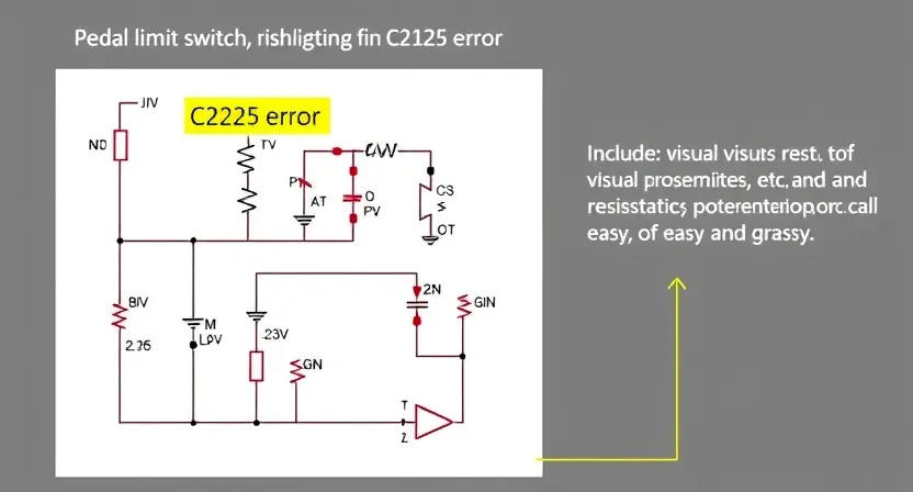 A detailed schematic diagram of a pedal limit switch circuit, highlighting the C2125 error. Include visual representations of the circuit components (resistors, potentiometers, etc.) and their connections. The diagram should be clean, well-labeled, and easy to understand.