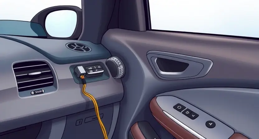 A detailed illustration of a car's interior, specifically focusing on the passenger side window controls. The image should depict a slightly damaged or malfunctioning electric window mechanism, with wires slightly exposed or a broken component visible. The overall scene should be realistic and informative, highlighting the electrical problem.