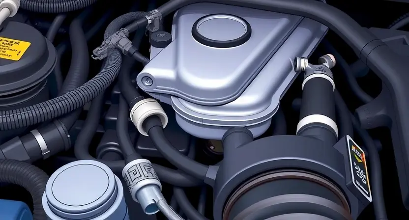 A close-up, detailed illustration of a car engine bay, specifically highlighting the intake manifold and the temperature sensor wiring. The sensor should be clearly visible, along with the surrounding hoses and components. Focus on the wiring connections and potential points of failure. The overall image should convey a sense of technical inspection and repair.