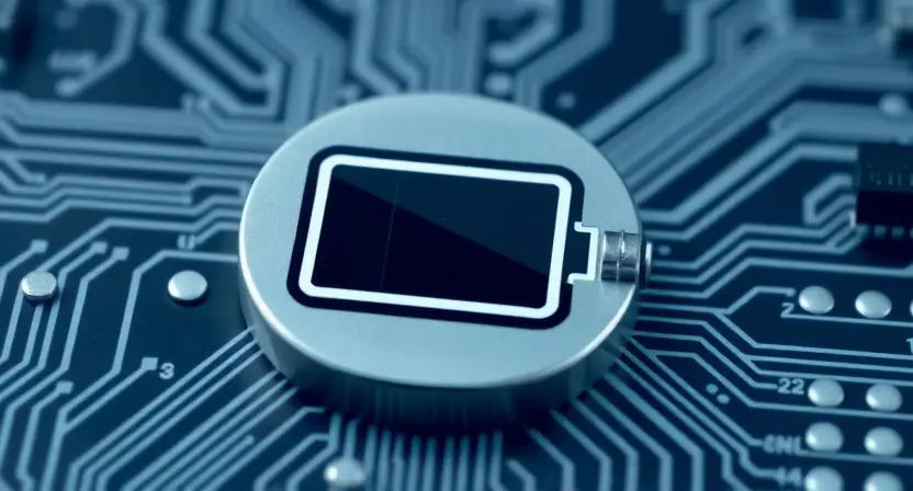 A close-up, detailed illustration of a battery icon with a low power indicator, overlaid on a circuit board background. The circuit board should be slightly blurred to maintain focus on the battery icon. Subtle visual cues like faint electrical currents could be included. The overall color palette should be muted blues and grays, suggesting a technical or diagnostic context.
