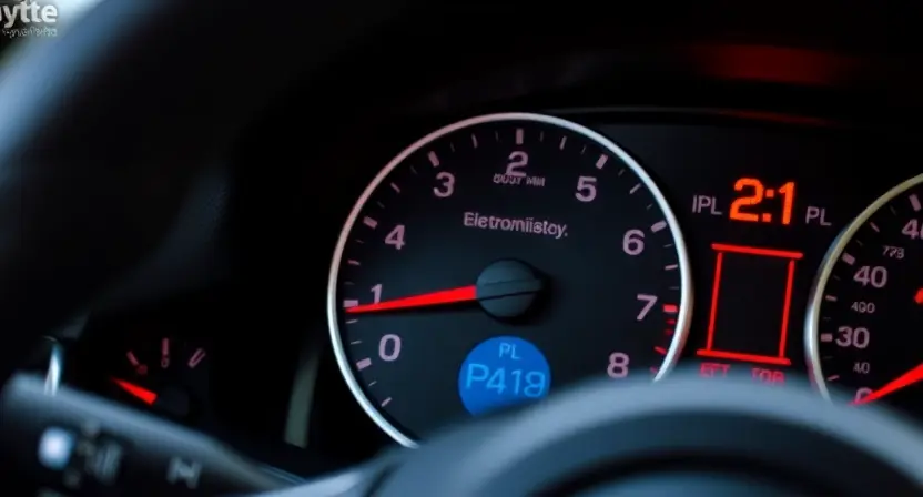 A close-up shot of a car's dashboard, focusing on the instrument cluster. The instrument cluster displays a prominent warning light indicating a problem with the electronic accelerator pedal. The background should show a slightly blurred view of the car's interior. The overall lighting should be realistic and highlight the warning light.