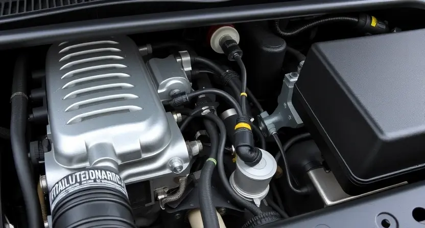 A detailed visual representation of a car's engine bay, focusing on the area around the transmission fluid temperature sensor. The image should show the sensor itself, its wiring harness, and the surrounding components. High-resolution, realistic depiction.