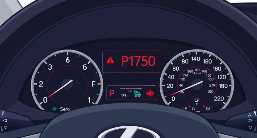 A detailed illustration of a Toyota or Lexus vehicle's dashboard with a diagnostic screen displaying "P1750" error code. The dashboard should be clean and modern, focusing on the error message.