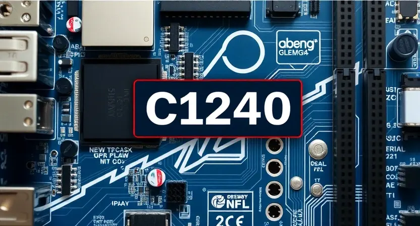 A stylized representation of a computer motherboard with a highlighted error code 'C1240'. Focus on the circuitry and components, with a subtle visual cue indicating a problem or malfunction. The overall aesthetic should be clean and informative, suitable for an educational context.