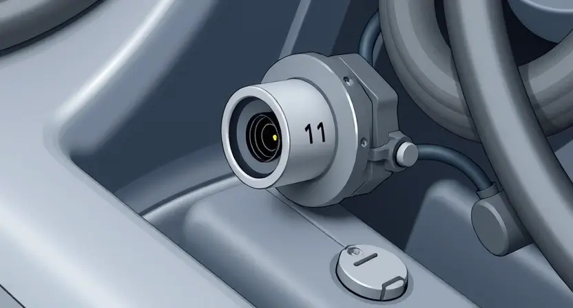 A close-up, detailed illustration of a car's accelerometer sensor. The sensor should be clearly visible, with surrounding wiring and components. The image should convey a sense of technical precision and quality. Focus on the sensor's physical form and connections.