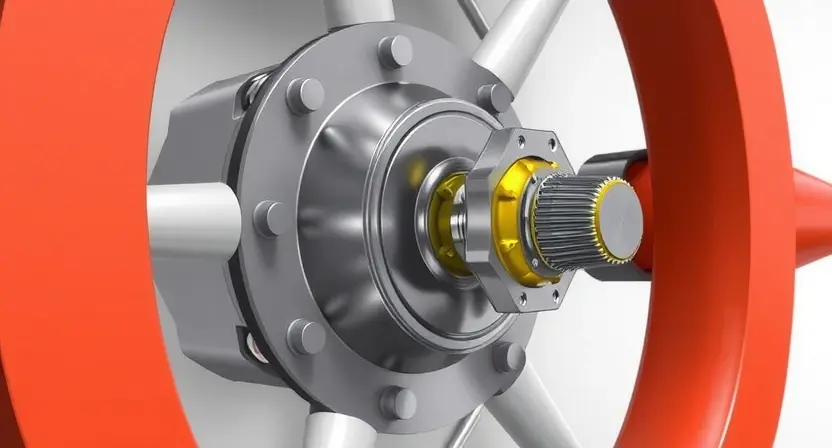 A close-up, detailed illustration of a ship's steering mechanism, specifically highlighting the rudders and the sensor responsible for measuring rudder angle (heading rate). The image should emphasize the mechanical components and the sensor's physical connection to the rudder. Focus on precision engineering and the interplay of parts.