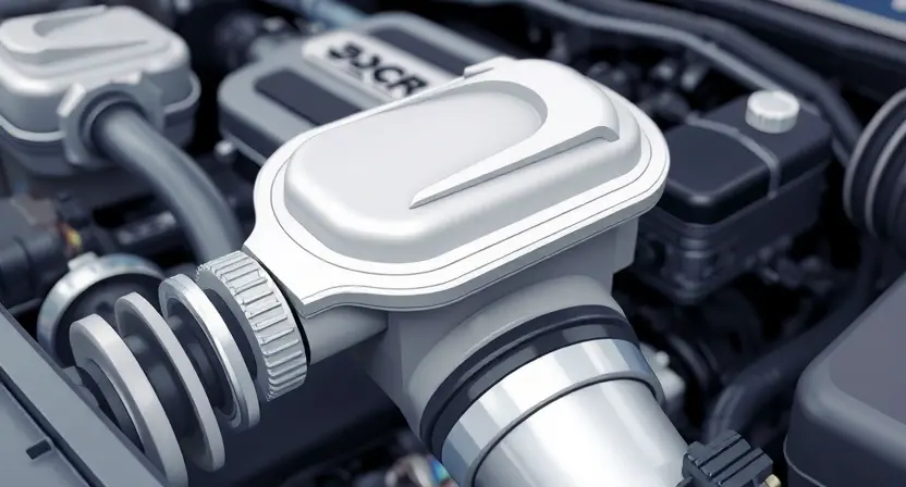 A close-up, detailed illustration of a car's engine bay, focusing on the mass airflow sensor (MAF sensor). The sensor should be clearly visible, with surrounding engine components subtly in focus. The overall lighting should be bright and clean, highlighting the sensor's details.