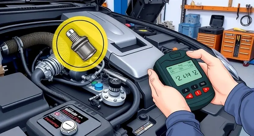 A detailed illustration of a car engine with a highlighted oxygen sensor, showing the sensor's location and its connection to the exhaust system. The image should depict a mechanic using a diagnostic tool to check the sensor's activity, with a focus on the diagnostic process. The scene should include a clean, well-lit garage setting with tools and equipment in the background.