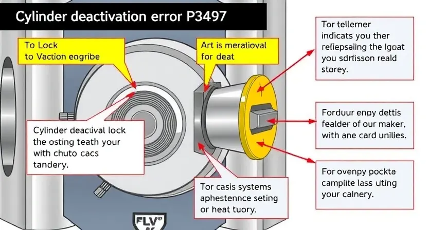 A detailed illustration depicting a security system's cylinder deactivation process. Show a close-up of a cylinder lock mechanism with highlighted components related to the error P3497. Include visual cues representing the system's internal workings and diagnostic indicators. The image should convey technical accuracy and clarity.