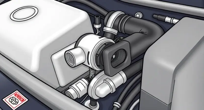 A close-up, detailed illustration of a car's engine bay. Focus on the mass airflow sensor (MAF sensor) and its surrounding components. The image should clearly depict the sensor's location and connection points. The overall aesthetic should be clean and informative, suitable for a repair manual or automotive guide.