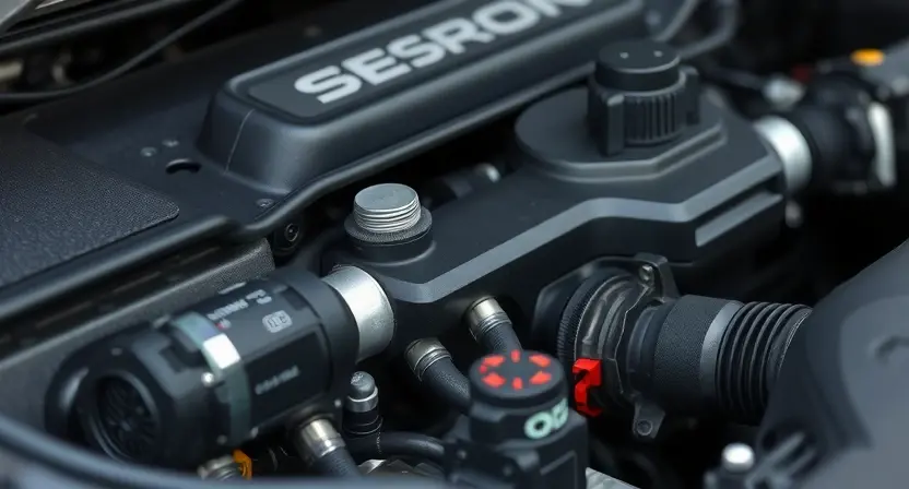 A close-up of a car's engine bay, focusing on the manifold and sensor area. Subtle visual cues indicating a low atmospheric pressure, such as a slightly hazy or diffused light effect around the sensors. The overall image should convey a sense of technical inspection and diagnostics.