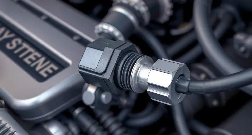 A close-up, detailed illustration of a MAP sensor (Manifold Absolute Pressure sensor) inside a car engine bay. The sensor should be clearly visible, with surrounding engine components subtly blurred in the background. Focus on the sensor's electrical connector and wiring. The image should convey a sense of technical precision and diagnostic inspection.