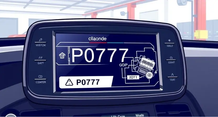 A detailed illustration of an engine diagnostic panel displaying the error code P0707. The panel should show the code prominently, along with a visual representation of the affected system (e.g., a simplified diagram of the engine control module and related sensors). The background should be a clean, professional automotive workshop environment.