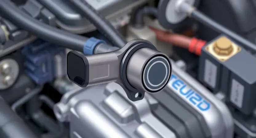 A close-up, detailed illustration of a car's throttle position sensor and its wiring harness. The image should clearly show the sensor itself, the connecting wires, and the surrounding engine bay components. Focus on the sensor's physical appearance and the quality of the wiring connections. The background should be slightly blurred to emphasize the sensor.